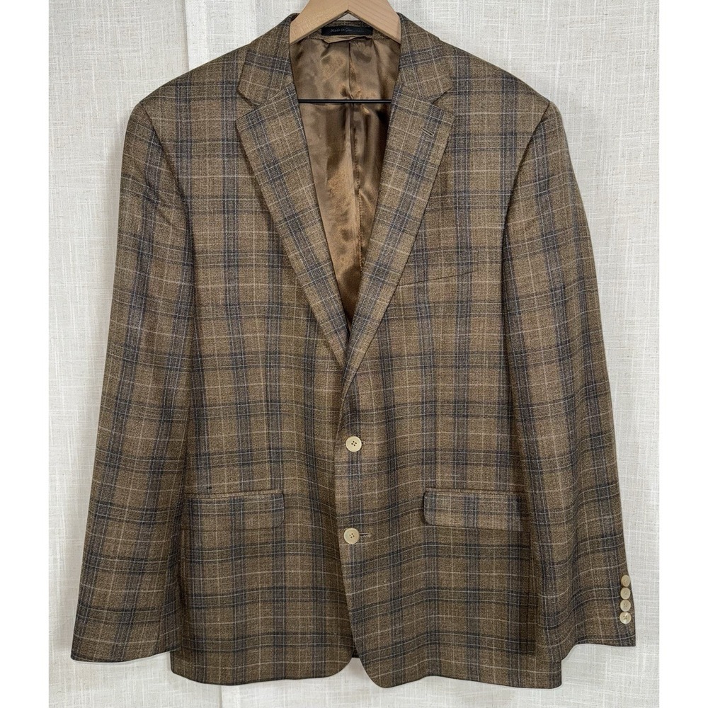 Ralph Lauren Men's Plaid Sport‎ Coat Brown Size 42L Wool Silk Linen